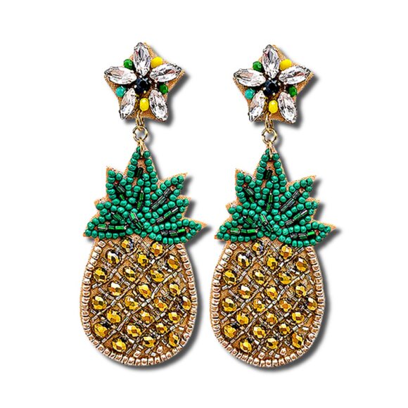 Rhinestone Crystal Seed Bead Sequin Resort Tropical Fruit Statement Earrings NEW - Picture 3 of 3